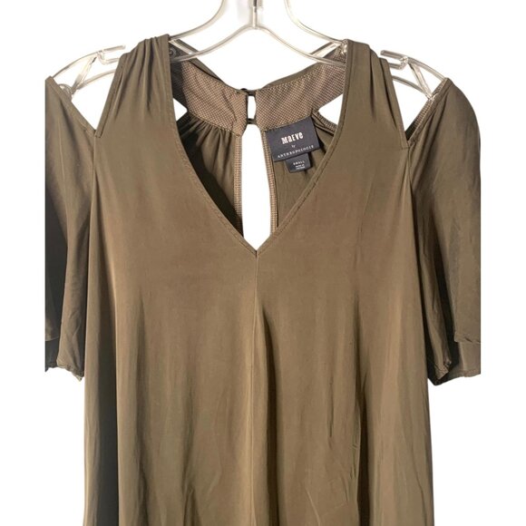 MAEVE by Anthropologie Olive Green Cold Shoulder Cupra Women's Midi Dress Small - Picture 2 of 7